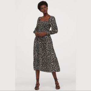 H&M smock-detail dress in black and white floral size L